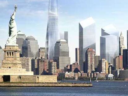 Propuesta de la Torre de la Libertad realizada en diciembre de 2003 por Daniel Libeskind y David Childs.