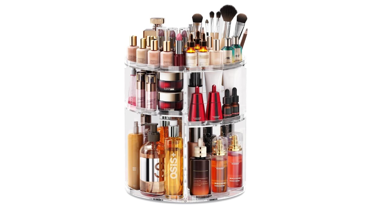 Rotating makeup organizer. 