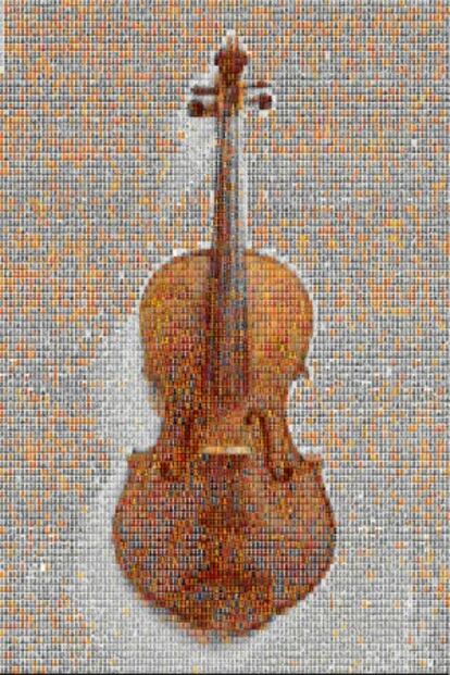 La forma del violín universal creada con cientos de instrumentos.