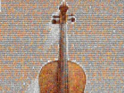 La forma del violín universal creada con cientos de instrumentos.