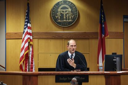 Fulton County Superior Judge Scott McAfee hears motions from attorneys representing Ken Chesebro and Sidney Powell, in Atlanta, Georgia, on September 6, 2023.