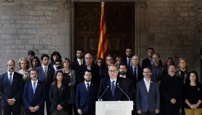 El president Quim Torra amb el Govern compareixen després de la sentència.