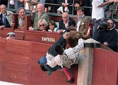 El segundo toro, en el callejón, donde llegó a cornear a varias personas.