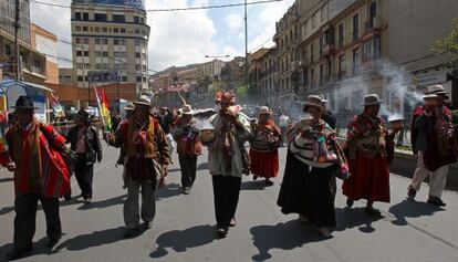 Una manifestaci&oacute;n en apoyo a Evo Morales en La Paz. 