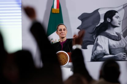 Sheinbaum durante la rueda de prensa matutina en Palacio Nacional.