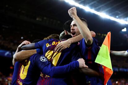 El delantero argentino del Barcelona Lionel Messi celebra el primer gol ante el Chelsea.