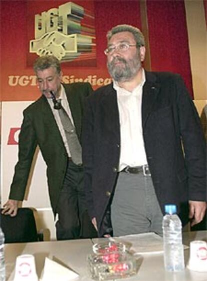 Méndez y Fidalgo, durante la presentación del manifiesto unitario y la jornada reivindicativa del Primero de Mayo.