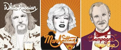 De izquierda a derecha: Jeff Bridges, protagonista de 'El Gran Lewboski', Marilyn Monroe en 'Con faldas y a lo loco' y Ralph Fiennes, en 'El gran hotel Budapest'.