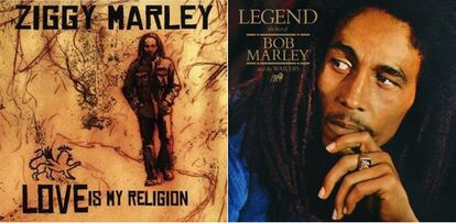 El hijo mayor de Rita y Bob Marley, Ziggy, ha seguido los mismos pasos que sus padres, y es cantante de reggae Marley ha seguido los mismos pasos que sus progenitores. A la derecha, el segundo álbum de Ziggy en solitario, del año 2006, y a la izquierda, el mítico álbum Legend (1984) de Bob Marley.