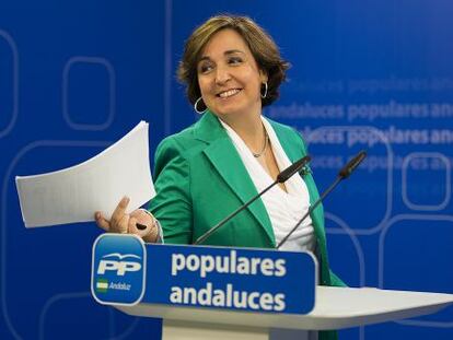 Ana Corredera en la sede del partido popular andaluz.