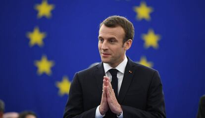 Macron pronuncia un discurso sobre su visión de futuro de la Unión Europea, en el Parlamento Europeo, en Estrasburgo.