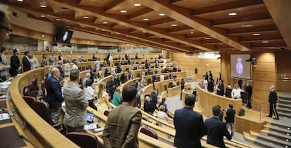 Minuto de silencio en recuerdo de las víctimas de Covid-19 al inicio de una sesión de control al Gobierno en el Senado, en Madrid (España) a 14 de julio de 2020.