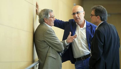 L'exalcalde de Barcelona, Xavier Trias, amb els antics dirigents de CiU Josep Antoni Duran i Lleida i Artur Mas, en una imatge d'arxiu.