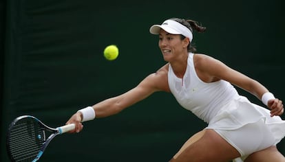 Garbiñe Muguruza, durante el partido de ayer contra Kerber.