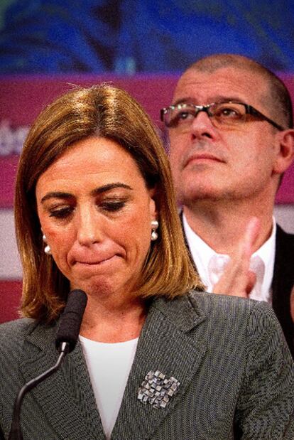 Carme Chacón durante su primera intervención tras conocer los resultados.