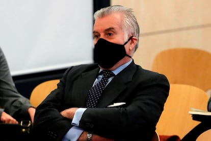 Luis Bárcenas, durante una de las sesiones del juicio por la caja b del PP que se está celebrando en la Audiencia Nacional.