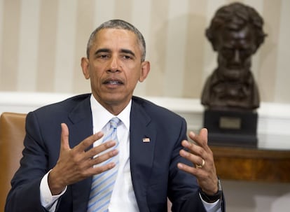 Barack Obama, durante anúncio oficial no Salão Oval, na Casa Branca.