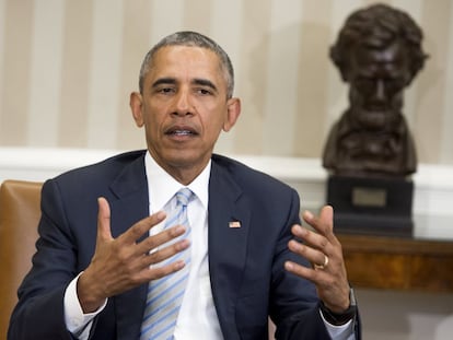 Barack Obama, durante anúncio oficial no Salão Oval, na Casa Branca.