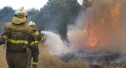 Peones de Seaga participan en la extinci&oacute;n de un incendio en A Peroxa (Ourense) en 2010. 