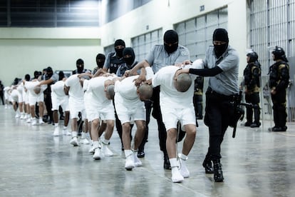 Guardias en el Centro de Confinamiento de Terroristas El Salvador, el 16 de marzo de 2025.