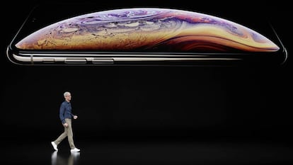 O conselheiro delegado de Apple, Tim Cook, na apresentação do novo iPhone nesta quarta-feira.