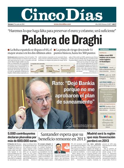 2012: Draghi toma el mando.  Tras la insistente presión que fue condicionando decisiones y reformas económicas en distintos países, con cambios políticos de por medio, y ante la persistente embestida de los mercados, el presidente del Banco Central Europeo decide intervenir con la compra de deuda masiva de los Estados con mayores problemas de financiación.