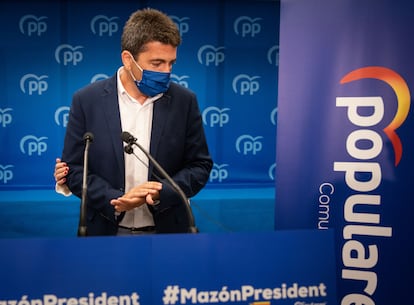 El presidente provincial del PP, Carlos Mazón, en su presentación como candidato para liderar el partido en la Comunidad Valenciana.