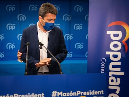 El presidente provincial del PP, Carlos Mazón, en su presentación como candidato para liderar el partido en la Comunidad Valenciana.