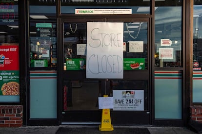 A store and gas station are closed due to a lockdown in Lewiston, Maine on October 26, 2023, in the aftermath of the mass shooting.