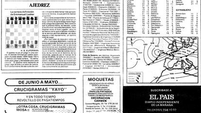 Recorte del primer número de EL PAÍS, en el que se aprecia la sección de ajedrez.