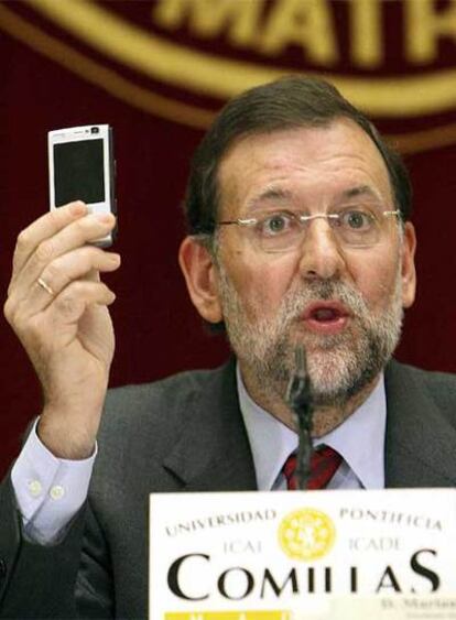 Mariano Rajoy, durante una conferencia que ha pronunciado hoy en la Universidad Pontificia de Comillas.