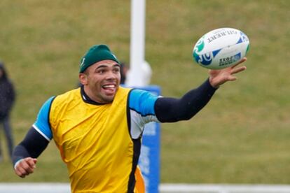 Bryan Habana durante un entrenamiento con Sudáfrica.