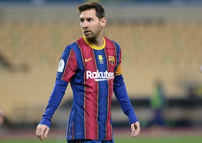 Messi, durante el pasado encuentro ante el Athletic, en la final de la Supercopa.