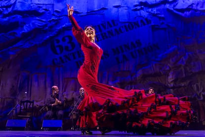 La bailaora flamenca japonesa La Yunko, en su actuación el sábado en Festival Internacional del Cante de las Minas de La Unión (Murcia)