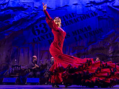 La bailaora flamenca japonesa La Yunko, en su actuación el sábado en Festival Internacional del Cante de las Minas de La Unión (Murcia)
