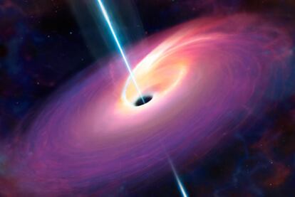 Las primeras fases de la destrucción de un astro al acercarse demasiado a un agujero negro se aprecian esta ilustración.