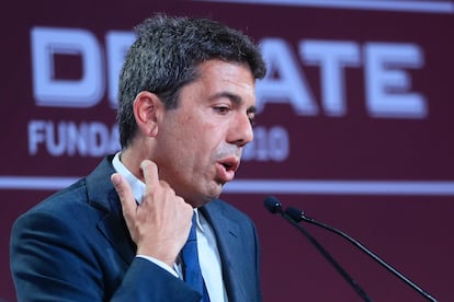 El president de la Generalitat, Carlos Mazón, durante un acto en Madrid este lunes.
