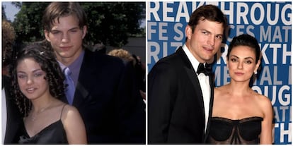 Mila Kunis y Ashton Kutcher, en la alfombra roja de los premios Emmy y, a la derecha, los actores en su primer posado oficial desde que son pareja hace cinco años.
