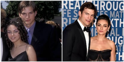 Mila Kunis y Ashton Kutcher, en la alfombra roja de los premios Emmy y, a la derecha, los actores en su primer posado oficial desde que son pareja hace cinco a&ntilde;os.