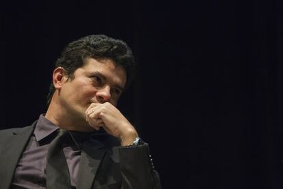 O juiz Moro durante evento da Abraji, em S&atilde;o Paulo.