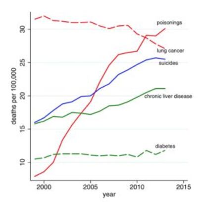 Las causas de mortalidad entre los blancos de 45-54 años.