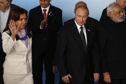 Cristina Kirchner e o russo Vladimir Putin, em Bras&iacute;lia.