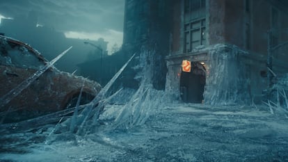 An image from ‘Ghostbusters: Frozen Empire’ of a devastated New York City.