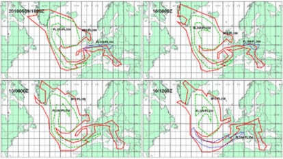 Posible evolución para mañana de la nube según el centro de alerta sobre cenizas volcánicas de la Oficina Meteorológica británica.