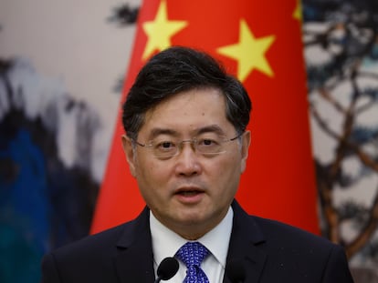 El ministro de Exteriores chino, Qin Gang, durante una comparecencia en Pekín el pasado 23 de mayo.