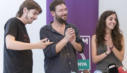 Joan Giner, Albano Dante Fachin y Alba García, tras imponerse en las primarias.
