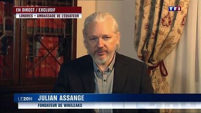 Captura de una entrevista de Assange en el canal francés TF1 en junio.