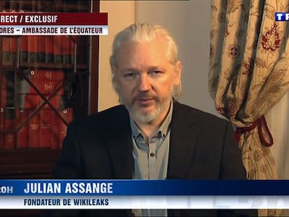 Captura de una entrevista de Assange en el canal franc&eacute;s TF1 en junio. 