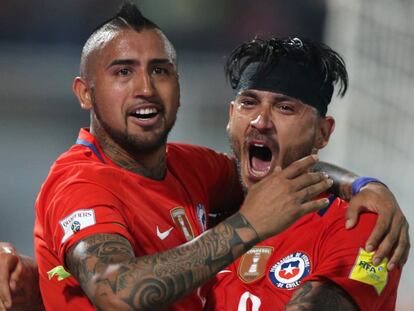 Vidal celebra su gol ante Venezuela.