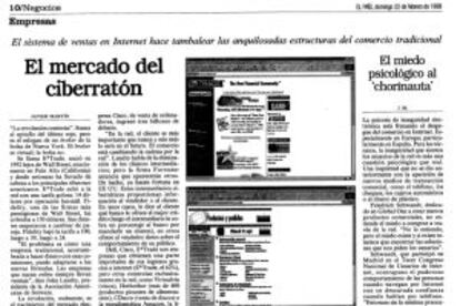 El 22 de febrero de 1998, 'Negocios' hablaba del incipiente comercio por Internet.